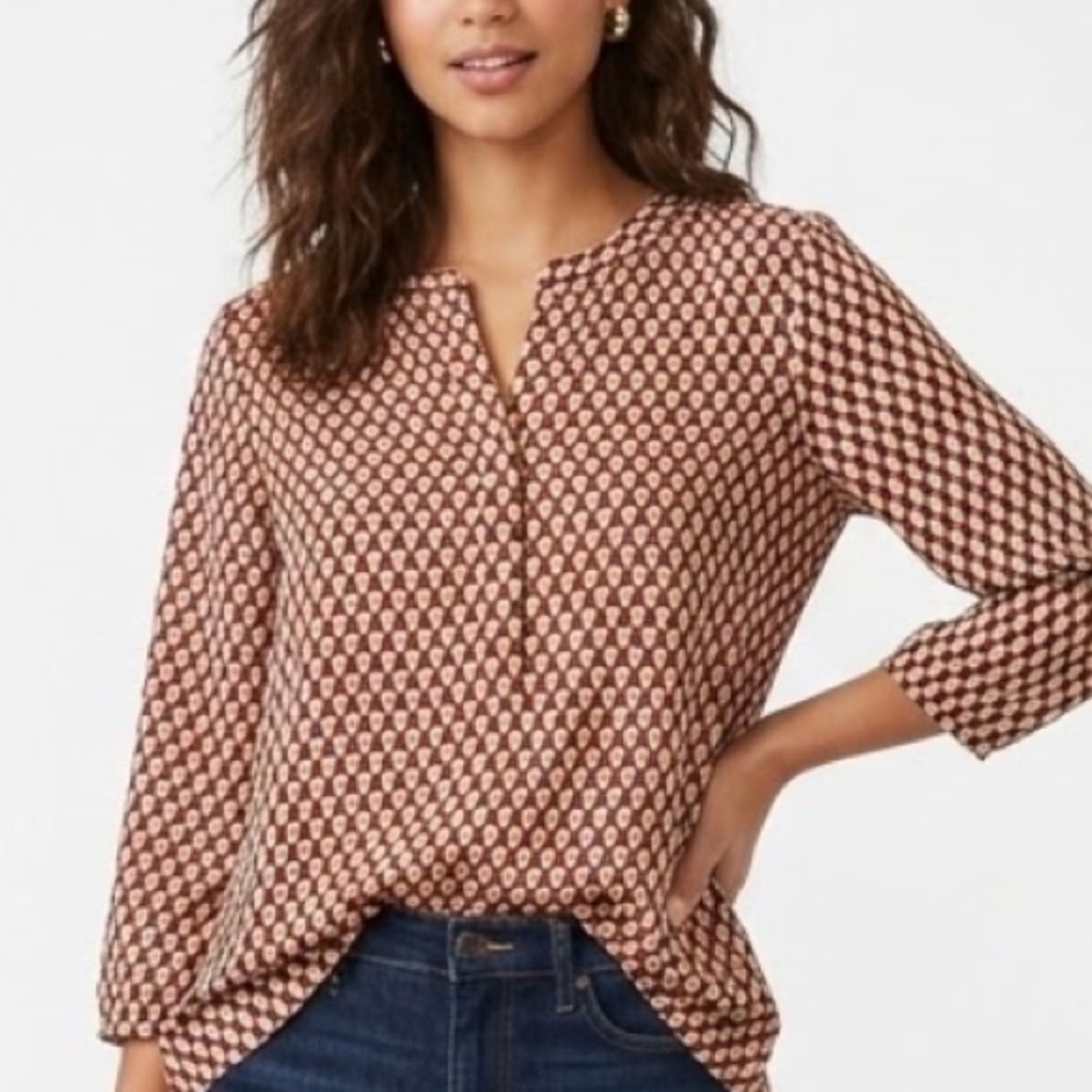 Express Red and White Patterned Blouse